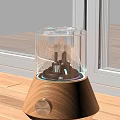 Modern Table Lamp With Transparent Shade And Wooden Base Colorful Holographic Light Ring Design