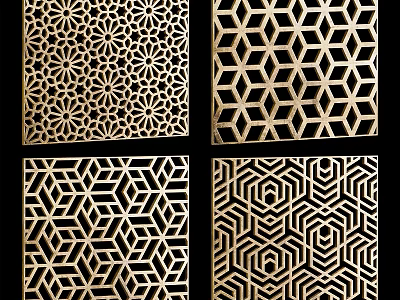 Geometric Laser Cut Wall Decor With Intricate Patterns And Gold Black Design 3d model