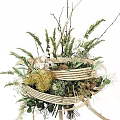 Creative Floral Arrangement With Woven Structure And Natural Plant Elements On Decorative Stand