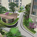 Garden Landscape Design Between High Rise Buildings With Green Areas And Paths
