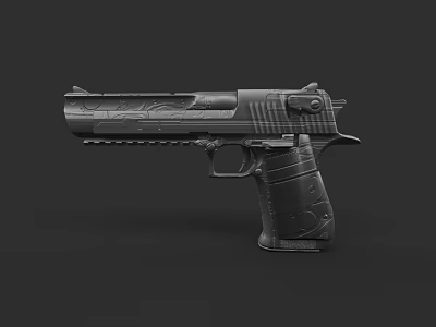 Detailed Black Pistol 3D Model With Engraved Texture On Dark Background 3d model