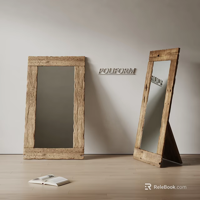 Rustic Wooden Frame Mirrors With Natural Design And Stand For Home Decor 3d model 