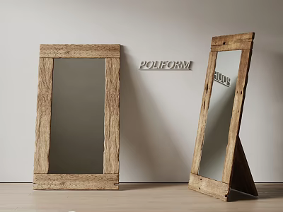 Rustic Wooden Frame Mirrors With Natural Design And Stand For Home Decor 3d model