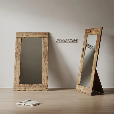 Rustic Wooden Frame Mirrors With Natural Design And Stand For Home Decor 3d model