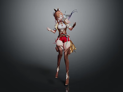 Game and Movie Character Anime Style 3D Model with Cat Ears White Top Red Shorts 3d model