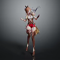 Game and Movie Character Anime Style 3D Model with Cat Ears White Top Red Shorts