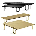Modern Coffee Table Designs With Black And Gold Metal Frames And Slatted Tops