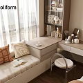 Cozy Bay Window Cabinet Nook with Sofa Seat Pillows and Natural Light