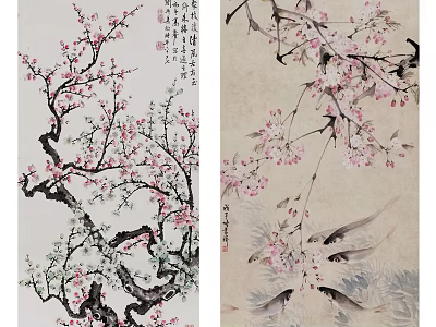 Chinese Traditional Paintings Featuring Plum Blossoms Cherry Blossoms And Fish 3d model