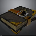 Decorative Book With Dark Cover Golden Edges Orange Strap And Silver Buckle