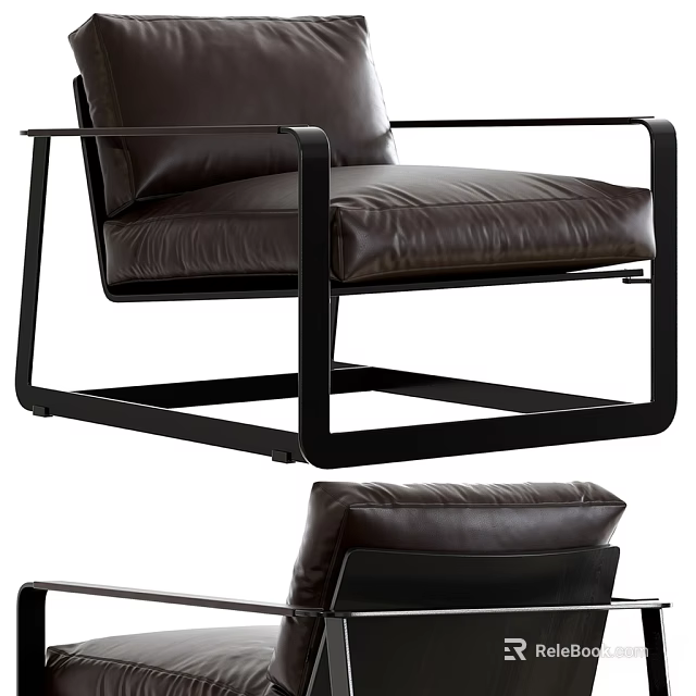 Modern Single Sofa With Leather Upholstery And Black Metal Frame Design 3d model 