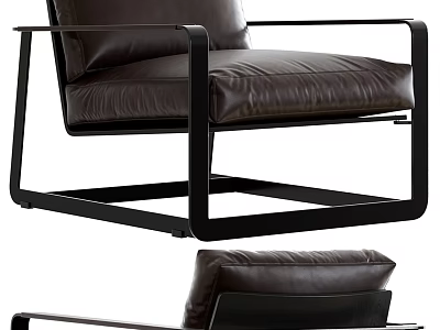 Modern Single Sofa With Leather Upholstery And Black Metal Frame Design 3d model