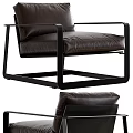 Modern Single Sofa With Leather Upholstery And Black Metal Frame Design