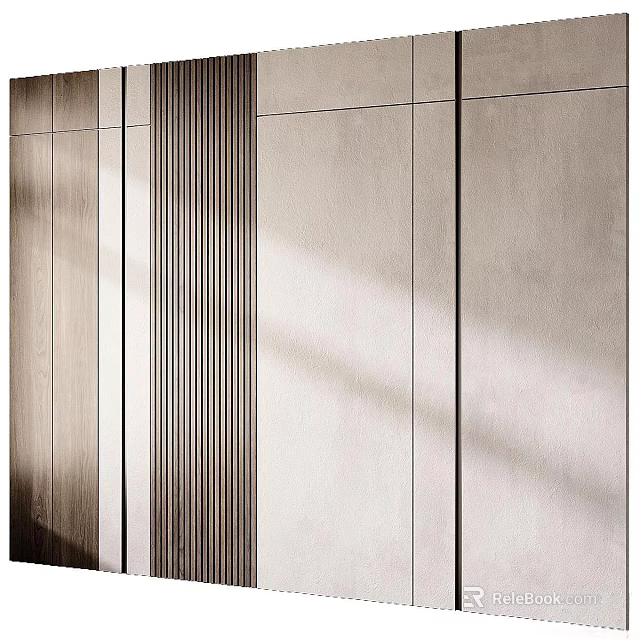 Modern Minimalist Sofa Background Wall In Neutral Tones With Vertical Slats 3d model 