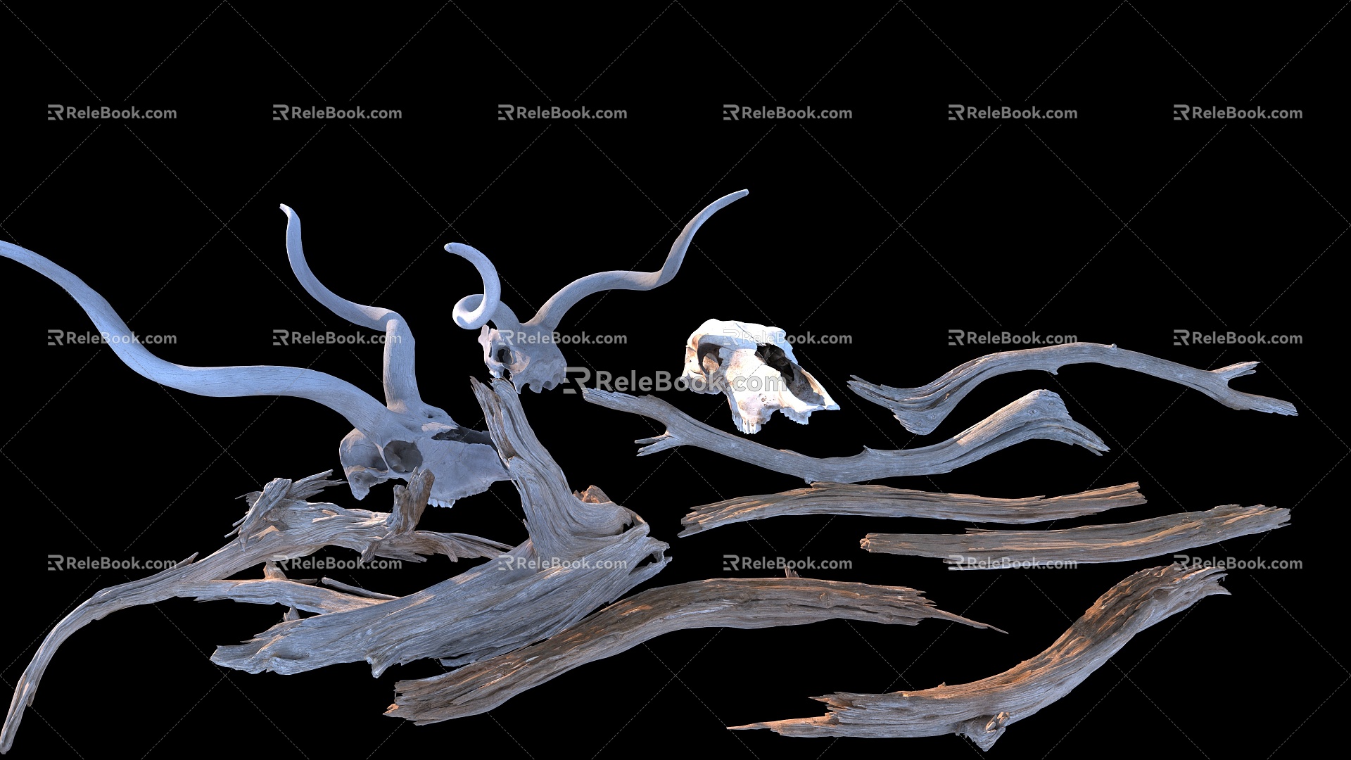 Wood Dead Wood Dead Branch Animal Skull Bones 3d model