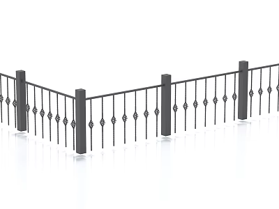 Black Metal Fence with Sturdy Posts Decorative Railings and Geometric Patterns 3d model