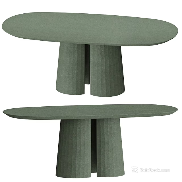 Modern Green Coffee Table With Oval Top And Structured Cylindrical Split Legs Design 3d model