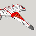 Red And White Futuristic Spaceship Flying In Blue Sky With Sleek Design