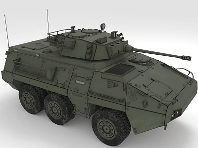 Armored Green Military Vehicle With 6 Wheeled Design Top Mounted Weapon And Antennas 3d model