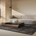 Modern Living Room Interior With Wooden Sofa Coffee Table And Sunlight