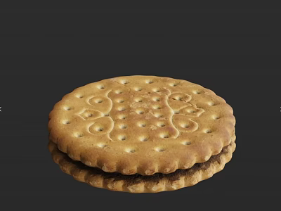 Round Sandwich Cookie With Patterned Surface Small Holes And Creamy Filling 3d model