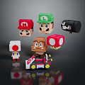 Pixel Style Mario Character Dolls with Mushroom and Racing Car Accessories in Colorful Design
