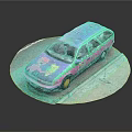 Colorful Graffiti Station Wagon With Pink Green Purple And Side Figure Design On Circular Pavement