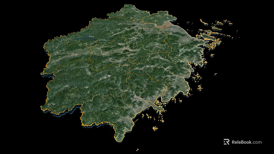 Satellite Map Of Regional Terrain With Green Vegetation And Coastal Boundaries 3d model 
