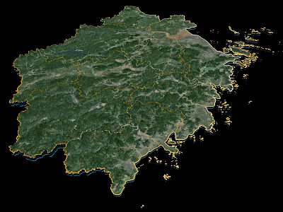 Satellite Map Of Regional Terrain With Green Vegetation And Coastal Boundaries 3d model