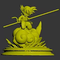 Young Goku Riding Yellow Flying Nimbus With Red Power Pole And Blue Wave Wooden Base