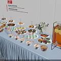 Hotel Public Lounge with Buffet Table Full of Desserts Drinks and Fresh Flowers
