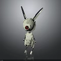 White Mechanical Robot Character Resembling Rabbit With Long Ears Red Eye And Spotted Body