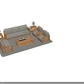 Minimalist Wooden Sofa and Coffee Table Set With Armchairs Side Tables and Table Lamps