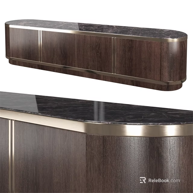Elegant Wooden Dresser With Black Marble Top And Gold Metal Trim Modern Design 3d model 
