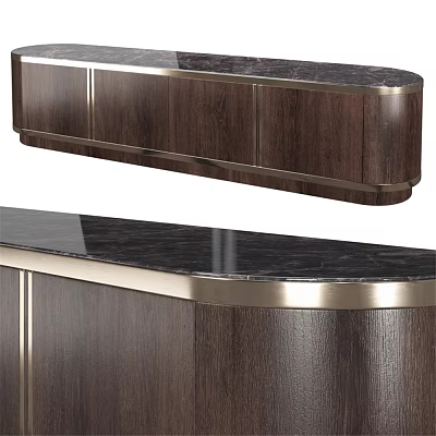 Elegant Wooden Dresser With Black Marble Top And Gold Metal Trim Modern Design 3d model