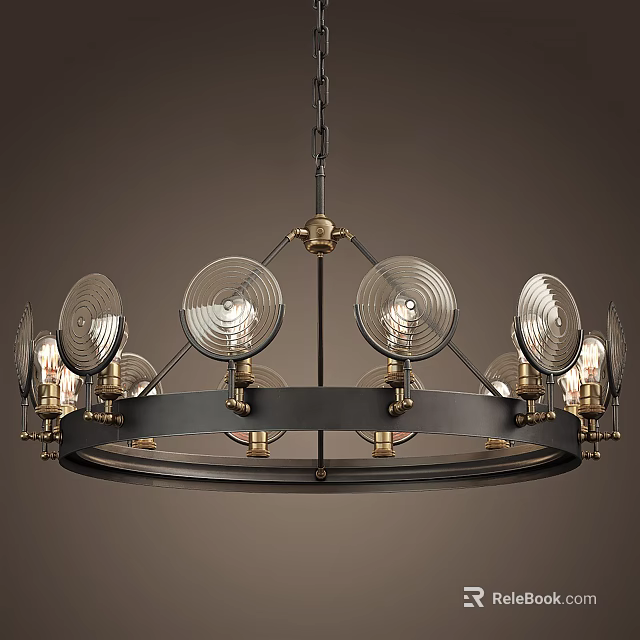 Vintage Round Chandelier With Glass Shades Multiple Bulbs And Metal Frame 3d model 