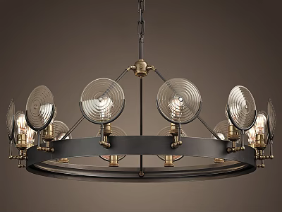 Vintage Round Chandelier With Glass Shades Multiple Bulbs And Metal Frame 3d model