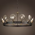 Vintage Round Chandelier With Glass Shades Multiple Bulbs And Metal Frame