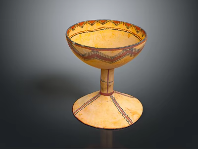 Decorative Ceramic Household Goblet With Hand Painted Geometric Patterns Wide Base And Colorful Rim 3d model