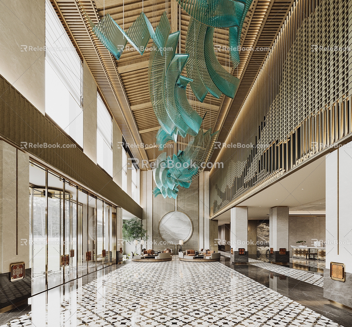 New Chinese Hotel Lobby 3d model