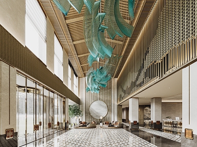 New Chinese Hotel Lobby 3d model