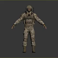 Military Game and Movie Character in Camouflage Uniform with Helmet Detailed Tactical Gear Standing Pose