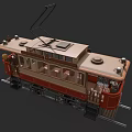 Vintage Electric Tram with Red and Beige Classic Design on Tracks and Wooden Interior
