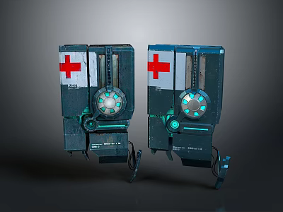 Modern Dual Entertainment Appliances With Red Cross Design And Rolling Wheels 3d model