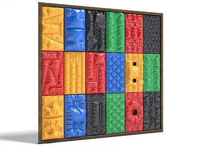Colorful Padded Textured Square Collage Wall Decor With Wooden Frame 3d model
