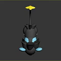 Fictional Creature Character With Black Body Blue Ears Red Eyes And Yellow Star Tail