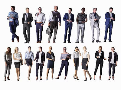 Group of Business Professionals Men and Women in Professional Attire Standing in Various Poses 3d model
