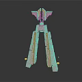 White Tripod Structure Featuring Golden Top Ornament And Geometric Support Legs