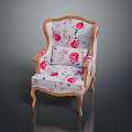 Elegant Floral Pattern Armchair With White Fabric Wooden Frame And Curved Legs