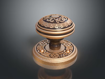 Elegant Wooden Stone Furniture Knob With Intricate Carved Patterns And Classic Design 3d model